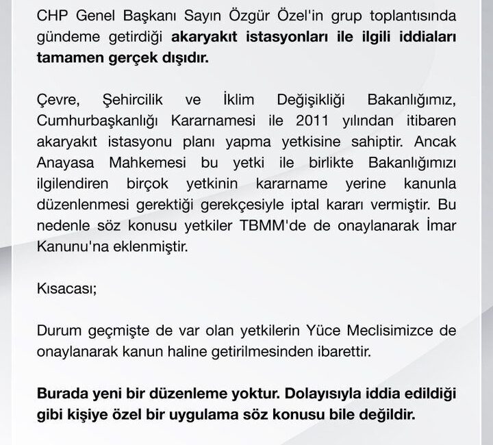 Çevre, Şehircilik ve İklim Değişikliği Bakanlığı, CHP Genel Başkanı Özgür