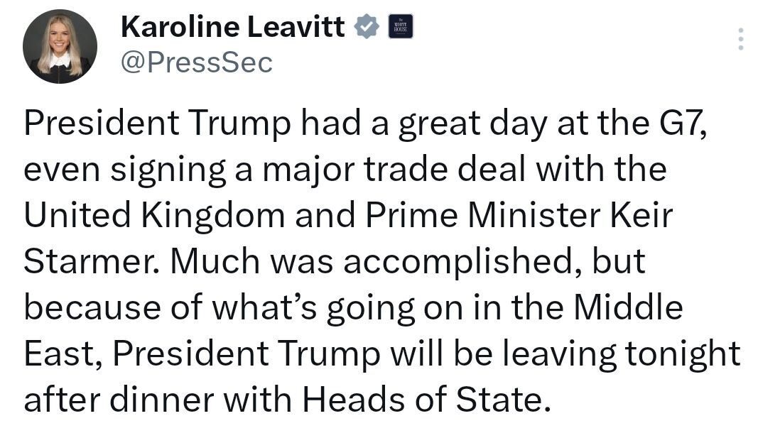 ABD Başkanı Donald Trump, Orta Doğu'daki gelişmeler nedeniyle Kanada'daki G7