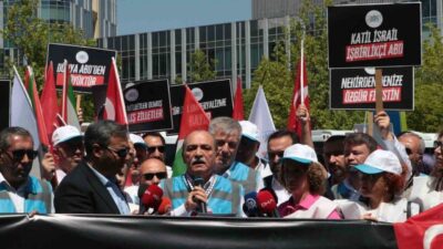 ABD Büyükelçiliği önünde toplanan Büro Memur-sen üyeleri, İsrail ve İran'a