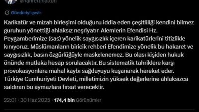 Cumhurbaşkanlığı İletişim Başkanı Fahrettin Altun, karikatür dergisine yönelik yapılan Hz.