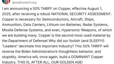 ABD Başkanı Donald Trump, 1 Ağustos 2025'ten itibaren bakıra yüzde
