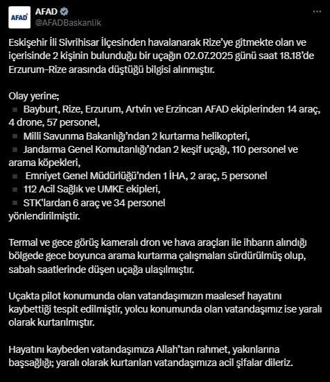 AFAD, Eskişehir'den Rize'ye giderken