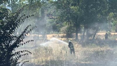 Çorum'un Osmancık ilçesinde çıkan örtü yangını, akaryakıt istasyonuna sıçramadan itfaiye