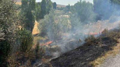 Topçu köyünde çıkan anız yangınında 10 dönüm arazi zarar gördü.