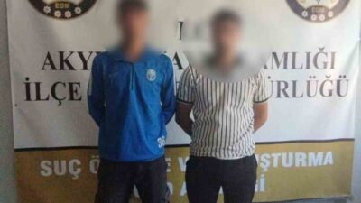 Ankara Akyurt'ta camiye zarar veren 2 şüpheli, yangın tüpüyle tutuklandı.