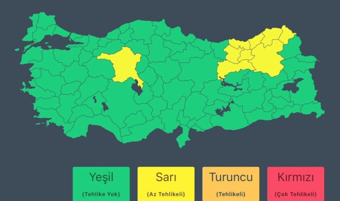 İçişleri Bakanlığı, 16 Temmuz 2025 tarihinde 9 il için sarı