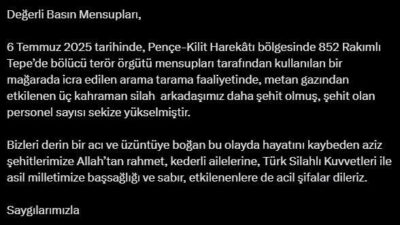 Pençe-Kilit Harekatı'nda metan gazından etkilenen 3 asker daha şehit oldu.