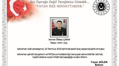Edirne'de meydana gelen askeri araç kazasında Topçu Uzman Çavuş Servet