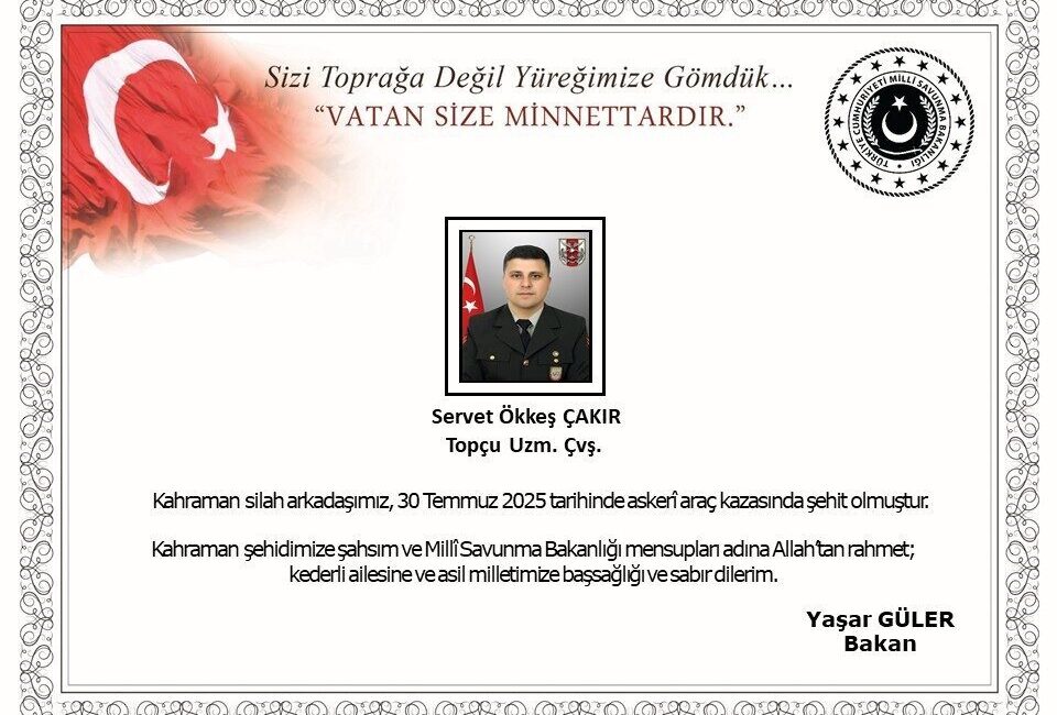 Edirne'de meydana gelen askeri araç kazasında Topçu Uzman Çavuş Servet