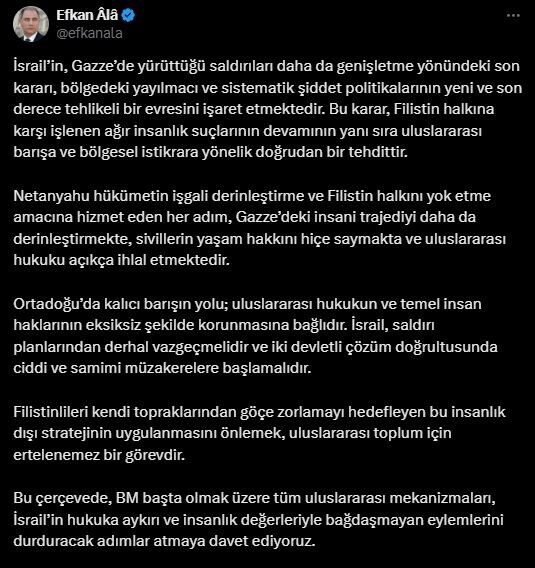 AK Parti Genel Başkan Vekili Efkan Ala, İsrail'in Gazze'deki saldırılarını