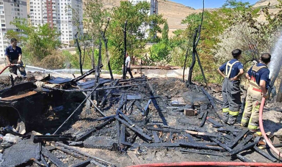 Ankara Mamak ilçesindeki bir yangın, otluk alandan bir gecekondunun bahçesine