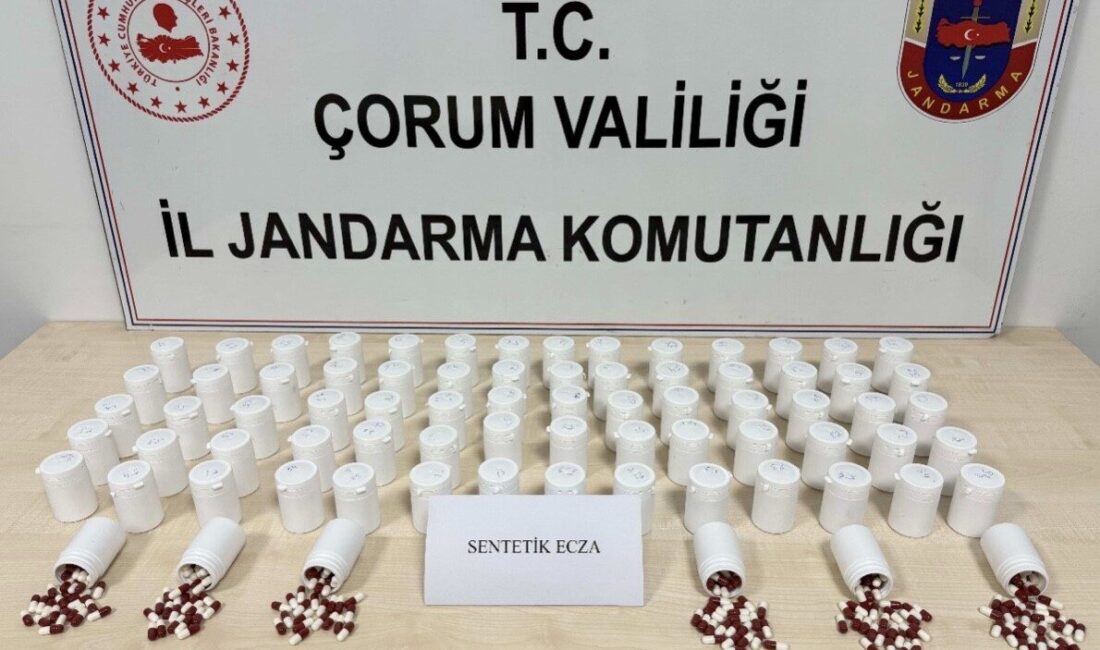 Çorum'da jandarma operasyonunda binlerce sentetik ecza hapı ile yüzlerce kök