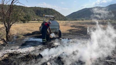 Osmancık'ın Danişment köyünde çıkan tarla yangını, hızlı müdahale ile büyümeden