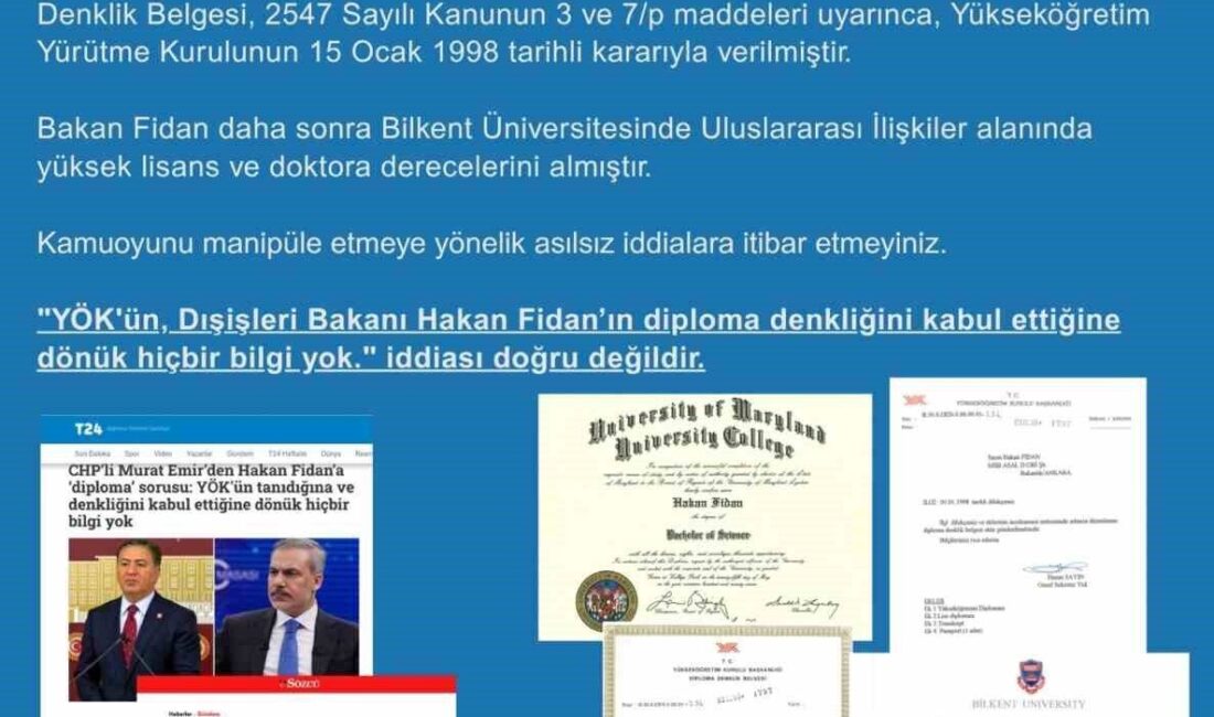 Dışişleri Bakanlığı, Bakan Hakan Fidan'ın eğitim geçmişiyle ilgili asılsız iddiaların
