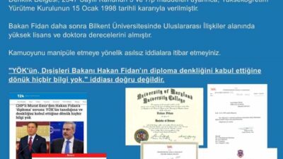 Dışişleri Bakanlığı, Bakan Hakan Fidan'ın eğitim geçmişiyle ilgili asılsız iddiaların