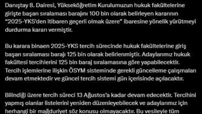 YÖK Başkanı Erol Özvar, hukuk fakültelerine giriş başarı sıralaması barajının