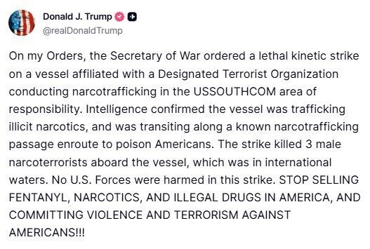 ABD Başkanı Trump, ABD ordusunun uyuşturucu taşıyan tekneye saldırı düzenleyerek