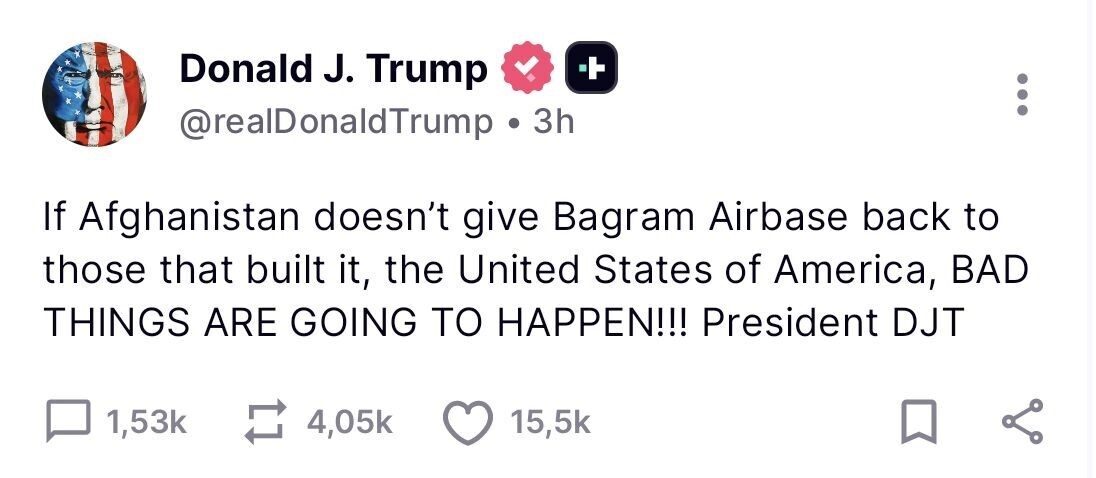 ABD Başkanı Donald Trump, Afganistan'daki Bagram Hava Üssü'nün kontrolünü geri
