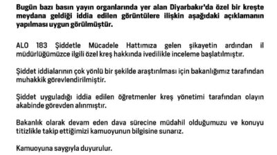 Diyarbakır'daki özel kreşte yaşanan şiddet iddialarına ilişkin Aile ve Sosyal