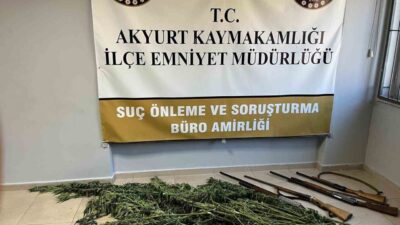 Akyurt'ta uyuşturucu operasyonunda Hint keneviri ve ruhsatsız tüfekler bulundu. Operasyonda