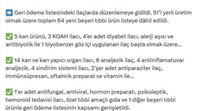 Sağlık Bakanı Kemal Memişoğlu, geri ödeme listesinde önemli düzenlemeler yapıldığını