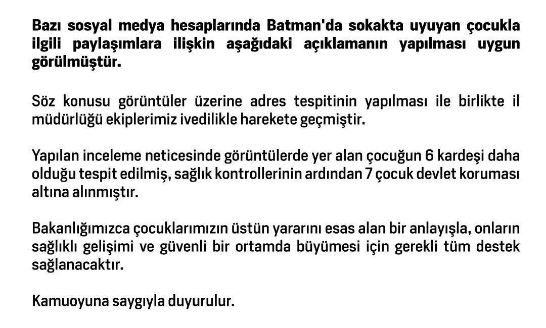 Batman'da sokakta uyuyan çocuk ve altı kardeşi devlet koruması altına