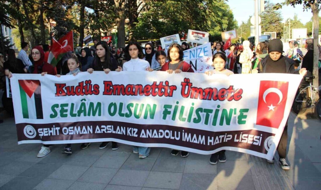 Çorum'da İsrail'in Gazze'ye yönelik saldırıları kınanarak düzenlenen yürüyüşte Türk Kızılay