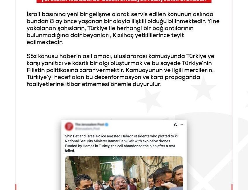 Dezenformasyonla Mücadele Merkezi, İsrail medyasındaki Türkiye'ye karşı yapılan suikast planı