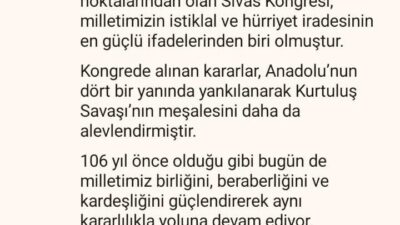 Cumhurbaşkanlığı İletişim Başkanı Burhanettin Duran, Sivas Kongresi'nin önemine vurgu yaparak