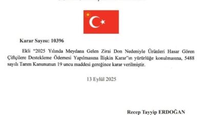 65 ilde ve 16 ürün için çiftçilere zirai don nedeniyle