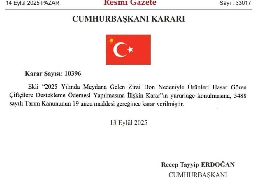 65 ilde ve 16 ürün için çiftçilere zirai don nedeniyle