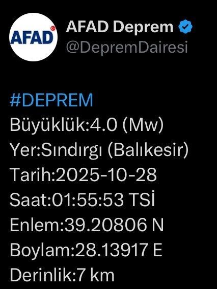 Balıkesir’in Sındırgı ilçesinde 4 büyüklüğünde bir deprem daha meydana geldi.