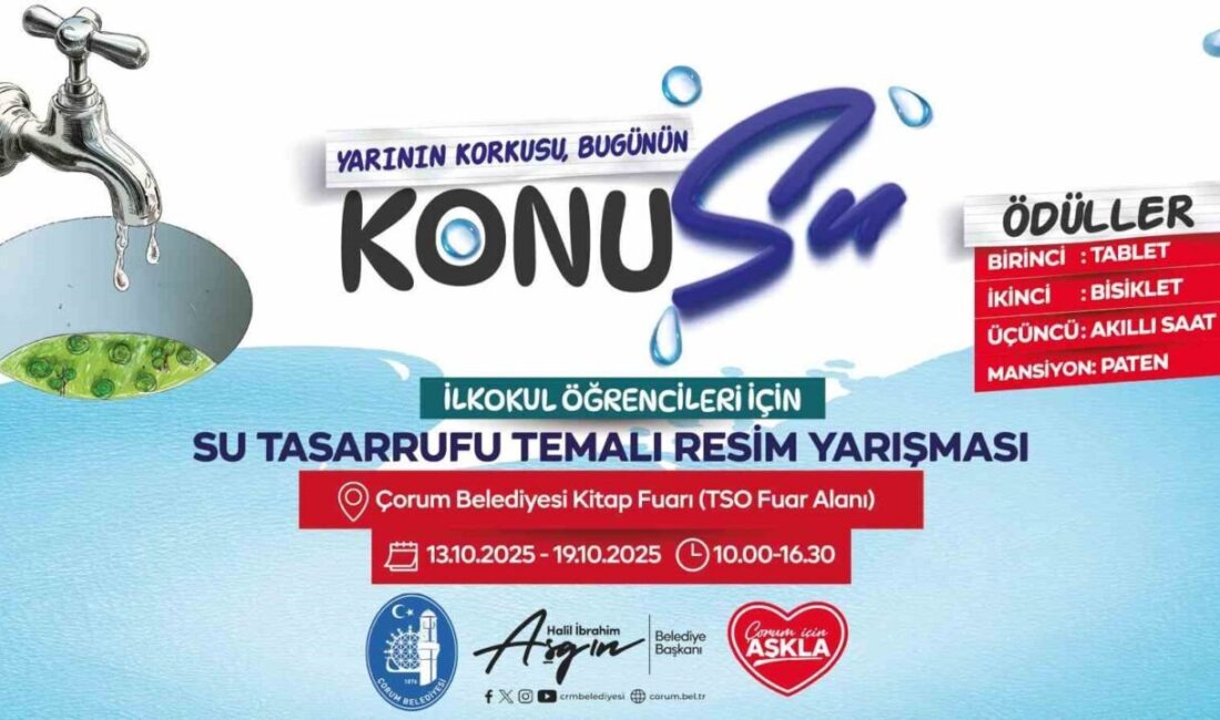 Çorum Belediyesi, ilkokul öğrencilerine su tasarrufu konulu resim yarışması düzenliyor.