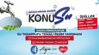Çorum Belediyesi, ilkokul öğrencilerine su tasarrufu konulu resim yarışması düzenliyor.