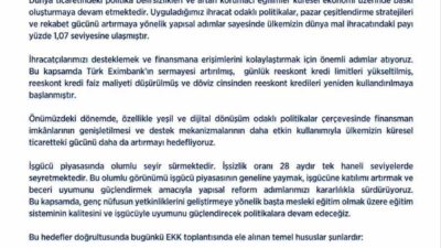 Ekonomi Koordinasyon Kurulu toplantısında 2026-2028 Orta Vadeli Program (OVP) kapsamında