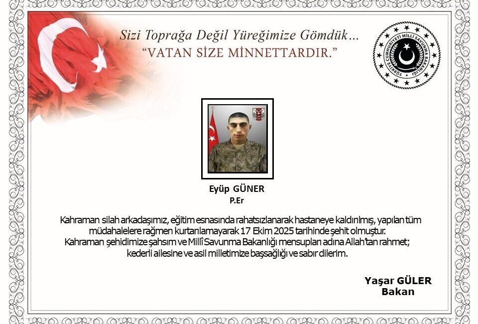 Milli Savunma Bakanlığı (MSB), Tokat’ta görev yapan Piyade Er Eyüp