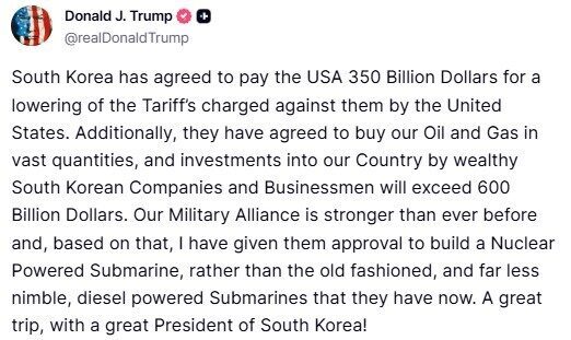 ABD Başkanı Donald Trump, Güney Kore hükümetinin ve özel şirketlerinin