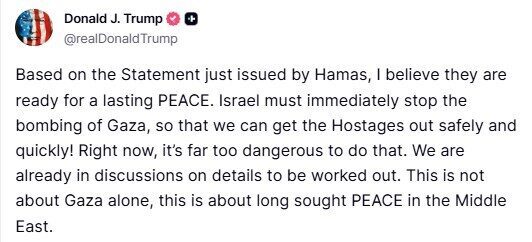 ABD Başkanı Donald Trump, Hamas tarafından kısmen kabul edilen Gazze