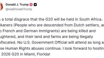 ABD Başkanı Donald Trump, bu yılki G20 Zirvesi’nin Güney Afrika’da