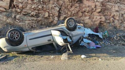 Adıyaman’ın Gölbaşı ilçesinde meydana gelen trafik kazasında otomobil devrilerek içerisinde