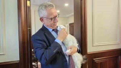 Yozgat Belediye Başkanı Kazım Arslan hayvan sevgisini hem makam odasında