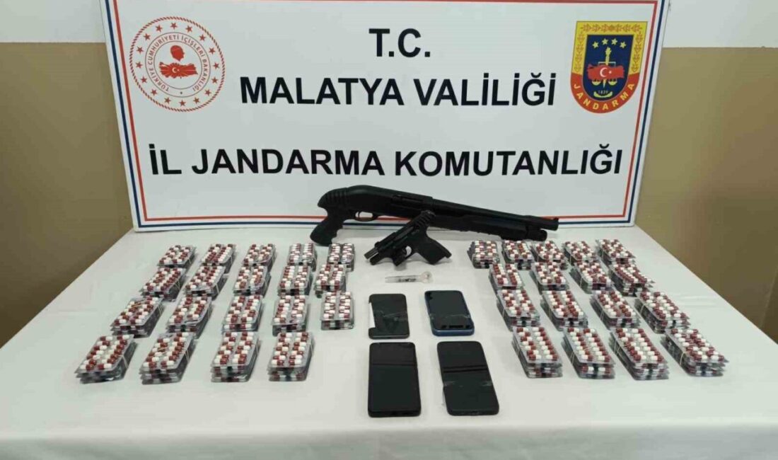 Malatya’da Yeşilyurt ilçesinde gerçekleştirilen operasyonda jandarma, sentetik hap ve silahlar