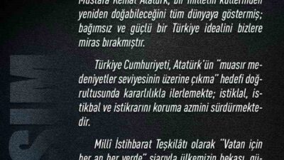Milli İstihbarat Teşkilatı (MİT) Başkanı İbrahim Kalın, 10 Kasım Atatürk’ü