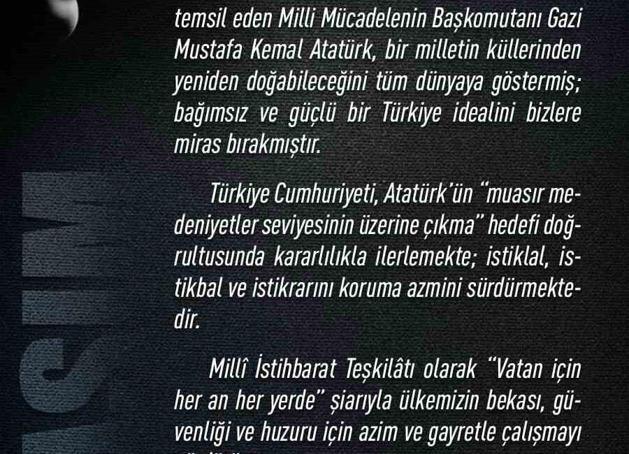 Milli İstihbarat Teşkilatı (MİT) Başkanı İbrahim Kalın, 10 Kasım Atatürk’ü