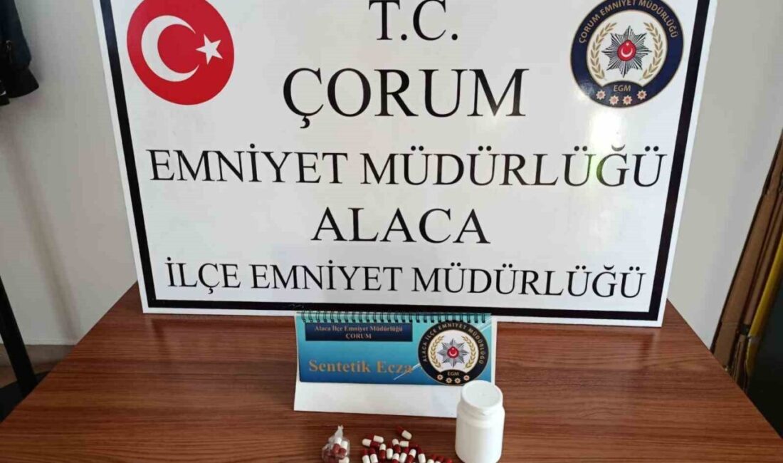 Çorum’un Alaca ilçesinde polis ekipleri tarafından şüphe üzerine durdurulan bir