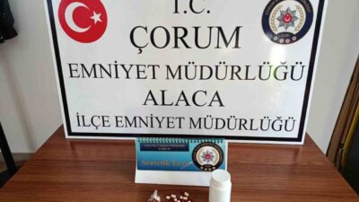 Çorum’un Alaca ilçesinde polis ekipleri tarafından şüphe üzerine durdurulan bir