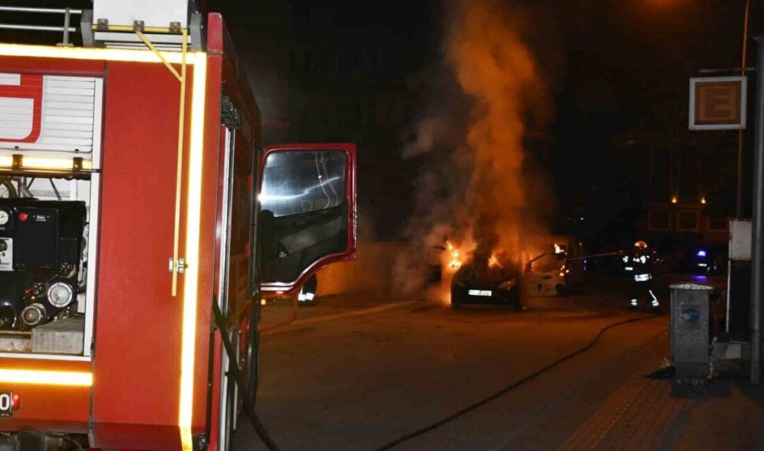 Samsun’un Vezirköprü ilçesinde park halinde bulunan otomobil çıkan yangında küle