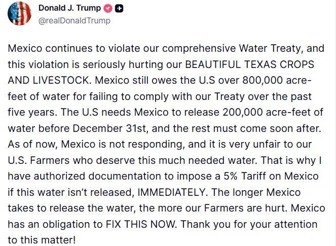 ABD Başkanı Donald Trump, Meksika’nın iki ülke arasındaki su anlaşmasını