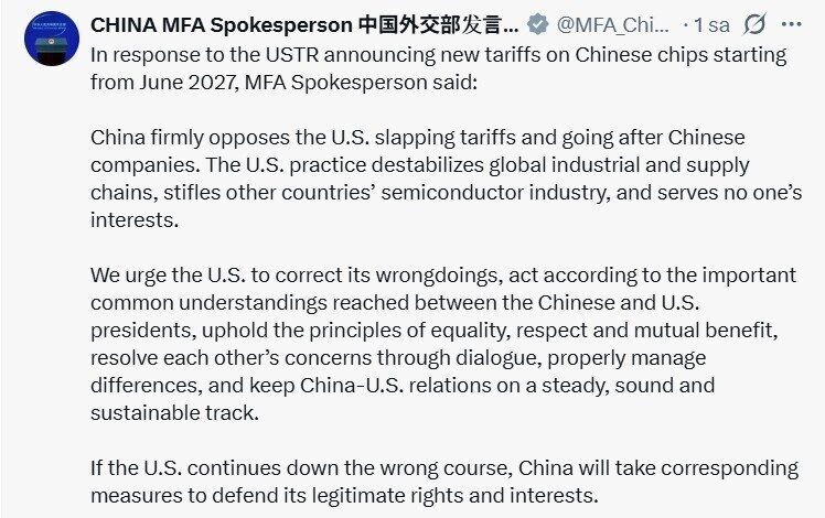 ABD Ticaret Temsilciliği (USTR), Çin’den ithal edilecek yarı iletkenlere 23