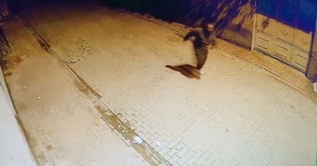 Adana’da bir kişinin evlerin camlarını taşlayarak kırdığı anlar güvenlik kameralarına